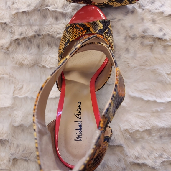 Michael Antonio snakeskin print platform heels sandals SZ 7.5 generous fit - Picture 7 of 13